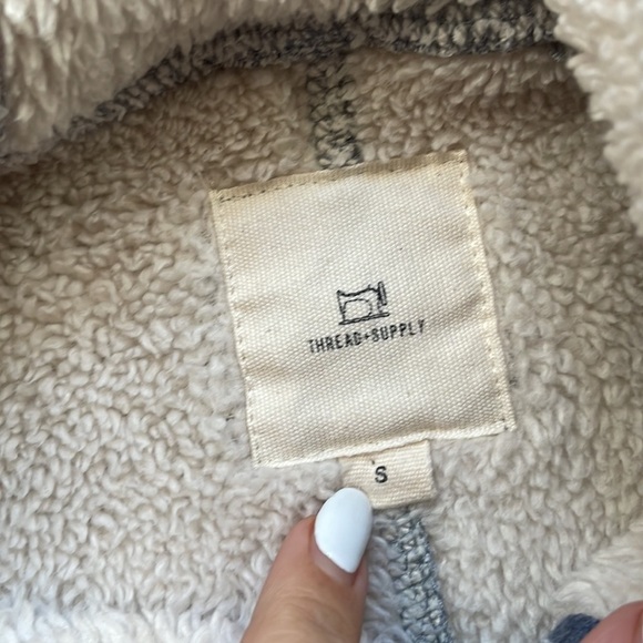 Thread supply women’s relaxed fit 1/4 zip Heather blue hoodie sherpa lining SM - Picture 11 of 15